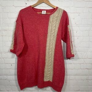 Niko And..Sweater Womens Large Pink Tunic Wool Cable Knit Short Sleeve Pullover